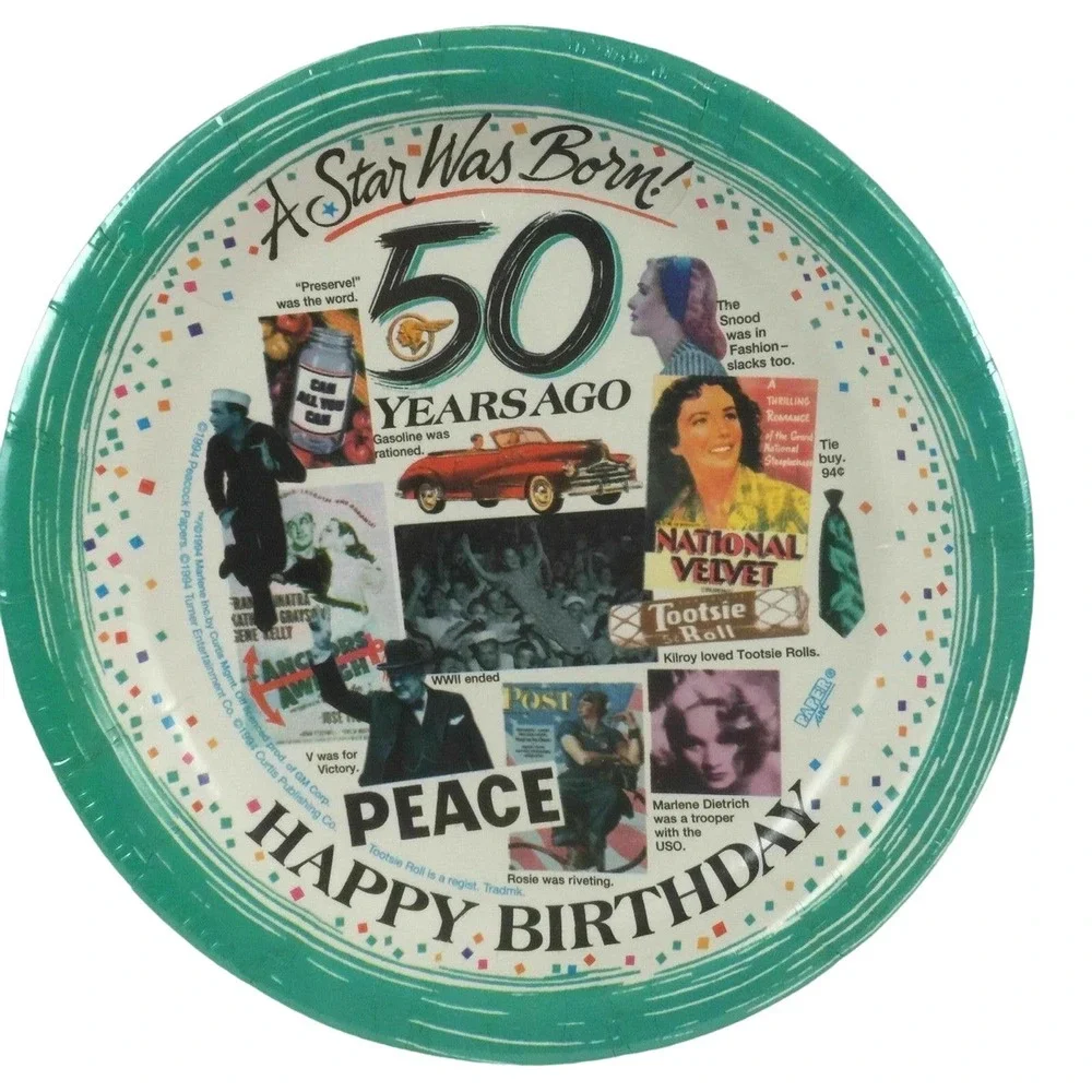 Vintage 1994 Happy Birthday 8 Coated Dessert Plates 8 Paper Art James River Co